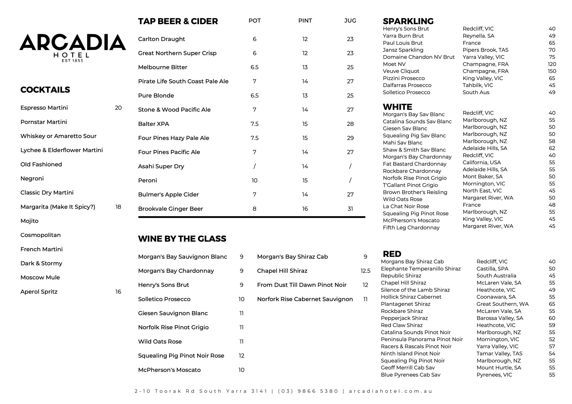 arcadia bar and kitchen menu